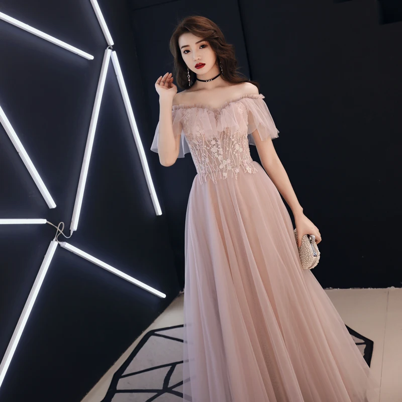 SSYFashion, новое милое розовое платье для выпускного вечера, вырез лодочкой, длина до пола, Кружевная аппликация, бисероплетение, для банкета, элегантные Официальные Вечерние платья под заказ