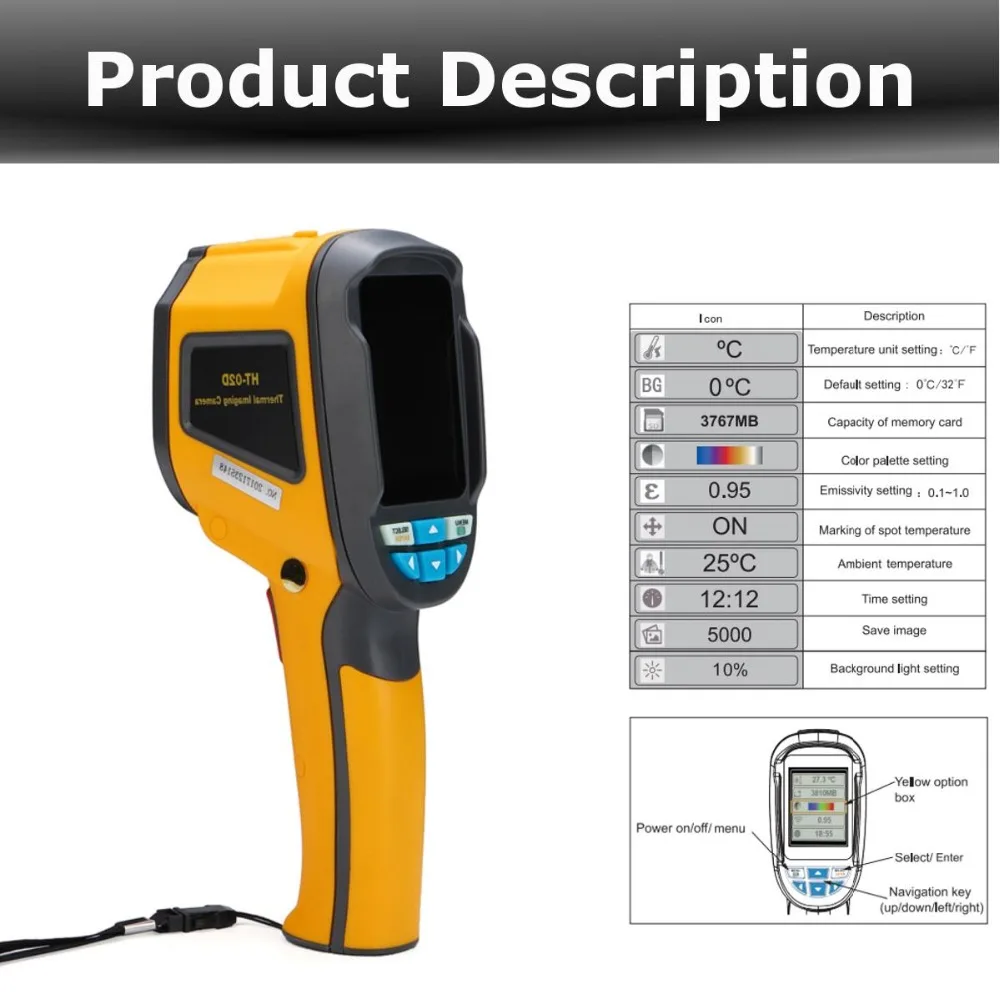 

Infrared Thermometer Handheld Thermal Imaging Camera HT-02D Portable IR Thermal Imager Infrared Imaging Device