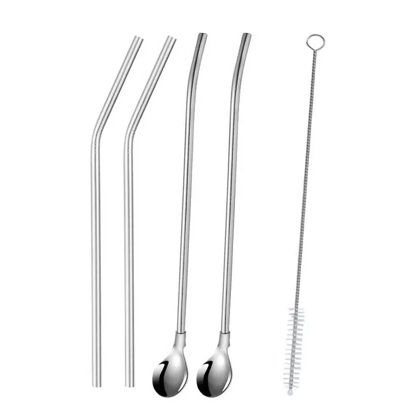 silver N 2/4 шт. многоразовые металлическая соломинка Эко-дружественных 304 Нержавеющая сталь соломы трубочкой оптом с щеточка для чистки вечерние аксессуар - Цвет: silver N