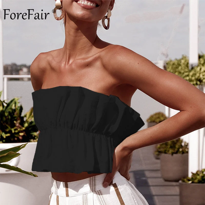 Женский укороченный топ с открытыми плечами Forefair однотонный открытой спиной и