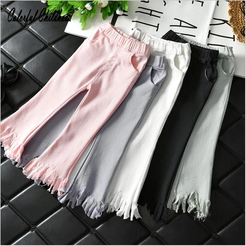 

Vintage flare pants for girls autumn winter denim leggings casual children trousers toddler girls clothing 2-6Yrs