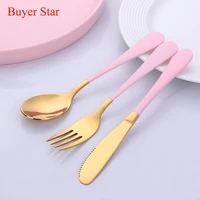 3pcsset kids cutlery set tableware stainless steel dinnerware spoon fork knife kit children feeding dining kitchen utensils set