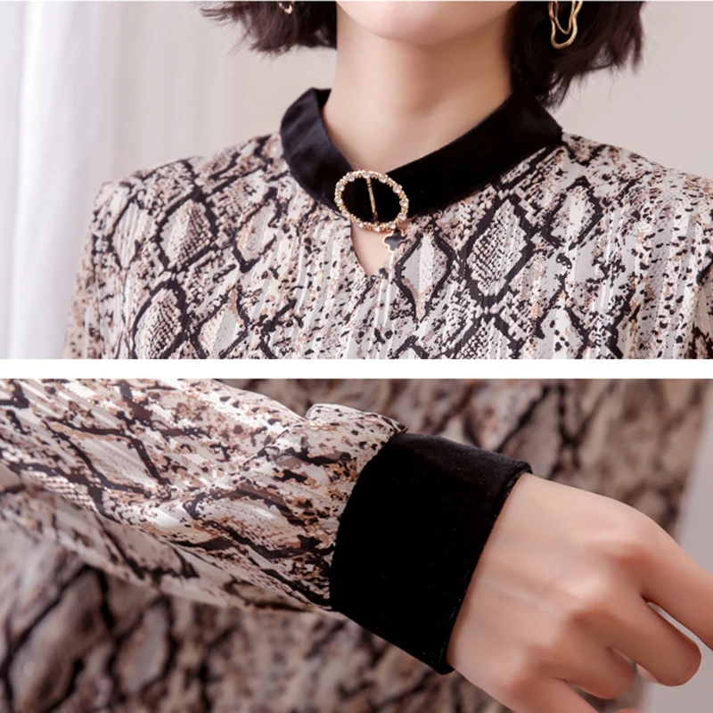 Женские шифоновые рубашки весенние блузки и пуловеры со змеиным принтом большие