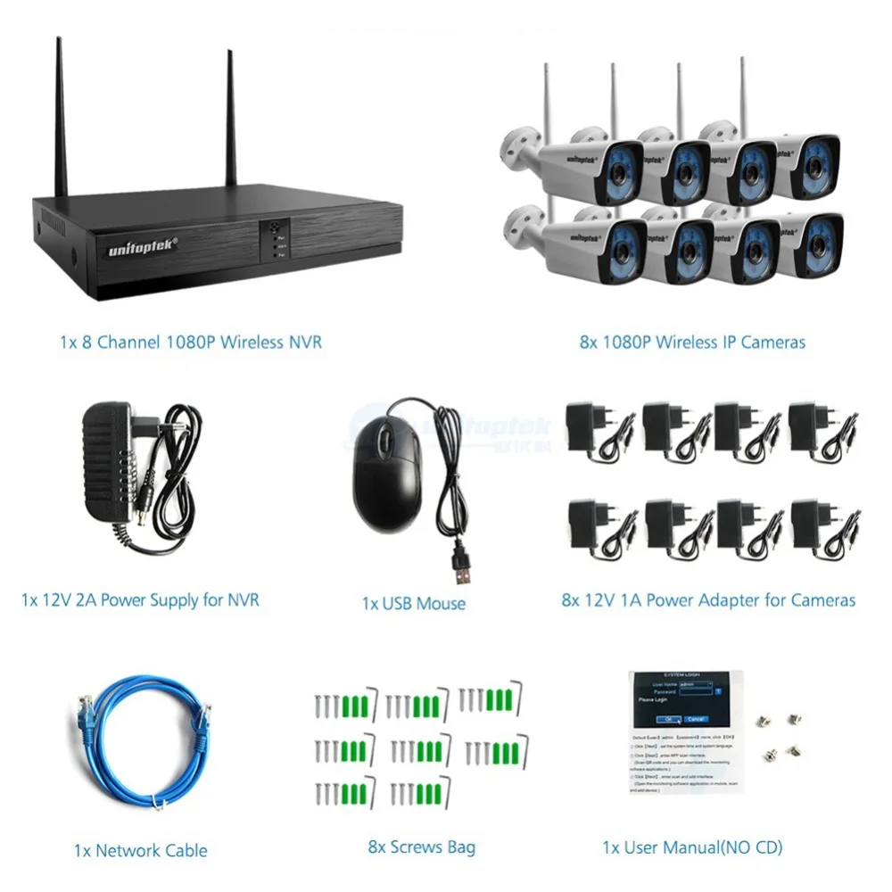 8CH H.265 система видеонаблюдения беспроводная 1080P NVR комплект 8 шт. 2MP ИК Открытый P2P wifi IP камера видеонаблюдения системы безопасности комплект видеонаблюдения