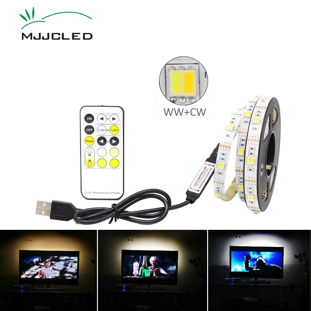 Светодиодная лента CCT 5 в с регулируемой яркостью USB 5050 s CW WW RF пульт дистанционного