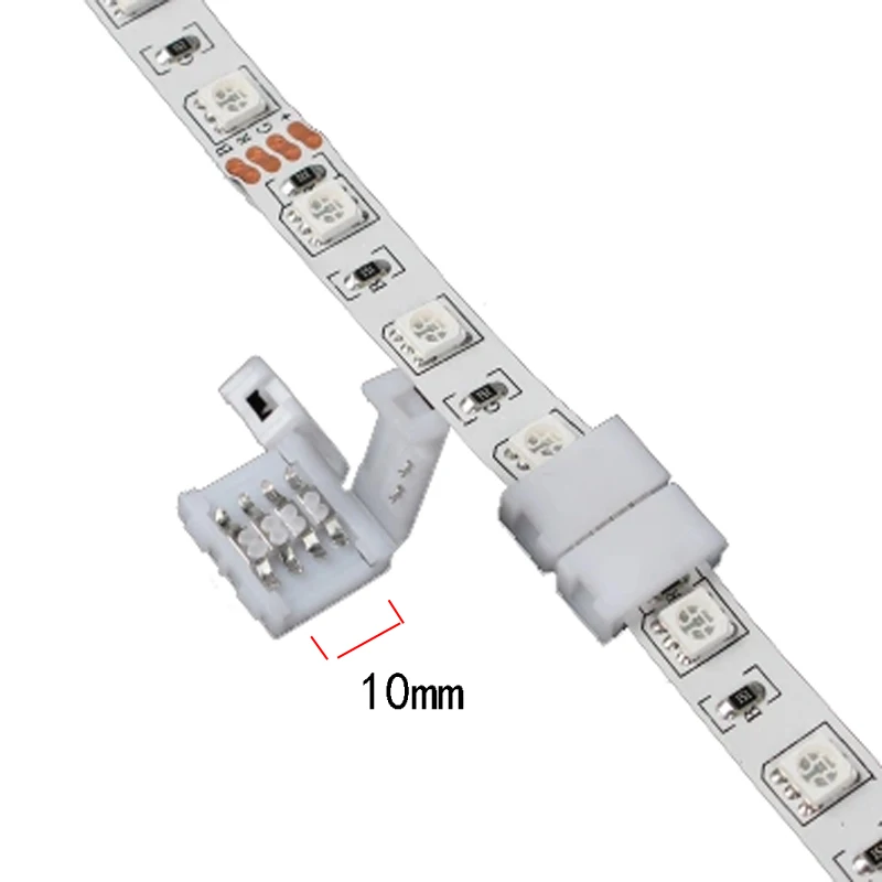 

5PCS Solderless Clip-on Coupler Connector 4pin RGB 10mm 5050 LED Strip Light