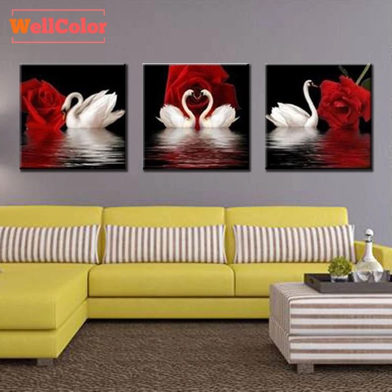 RUBOS triptych swans lover модульная Алмазная мозаика вышивка 5d Diy алмазная живопись Наборы