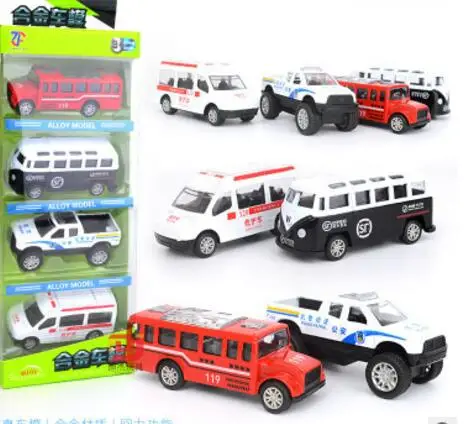 Продажа 4 шт./упак. мультфильм Мини 1: 64 сплав военный автобус гоночный пожарный