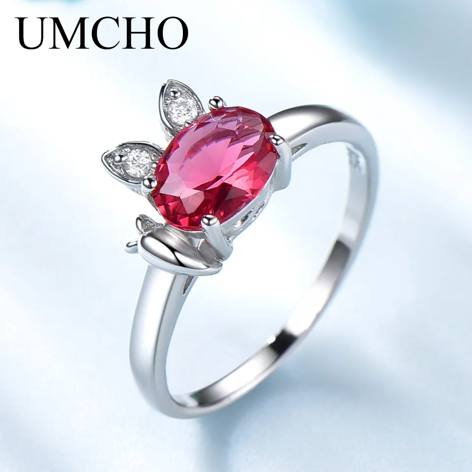 UMCHO Подлинная кольца из стерлингового серебра 925 группа созданная Nano Ruby милые для
