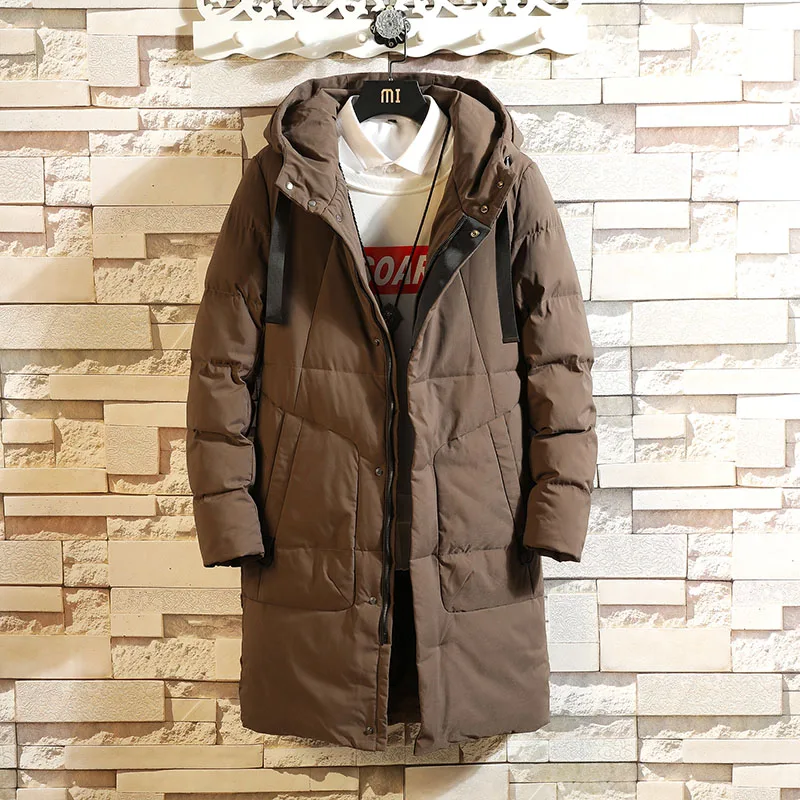 M-4XL, 5XL, длинное Мужское пальто с капюшоном, зимнее пальто, Мужская Толстая парка, мужские свободные теплые мужские зимние куртки и пальто - Цвет: Серый