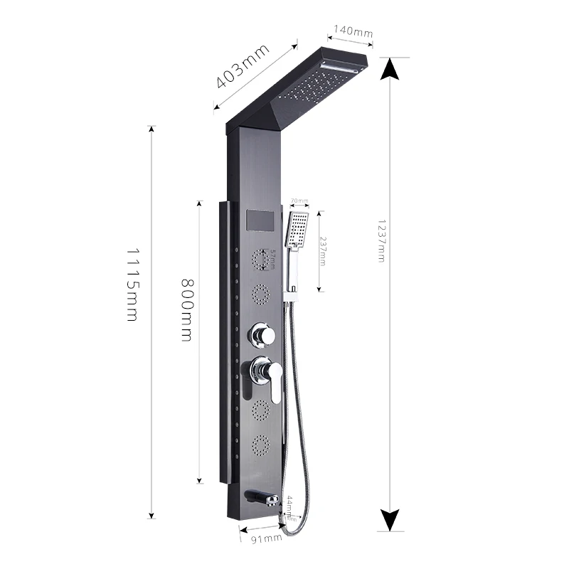 Черный/матовый нержавеющая сталь 5-function Водопад светодиодный дождь Душ панель ж/массажная система Ванна Носик ж/ручной душ душевая колонка