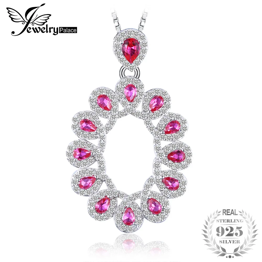 Jewelrypalace Роскошные 2.9ct создан Рубин Кластера Кулон чистый 925 Серебряный кулон