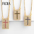 Ожерелье FLOLA с золотым крестом женское, цепочка с кубическим цирконием высокого качества, Длинное колье золотистого цвета украшения, подвеска-крест 24