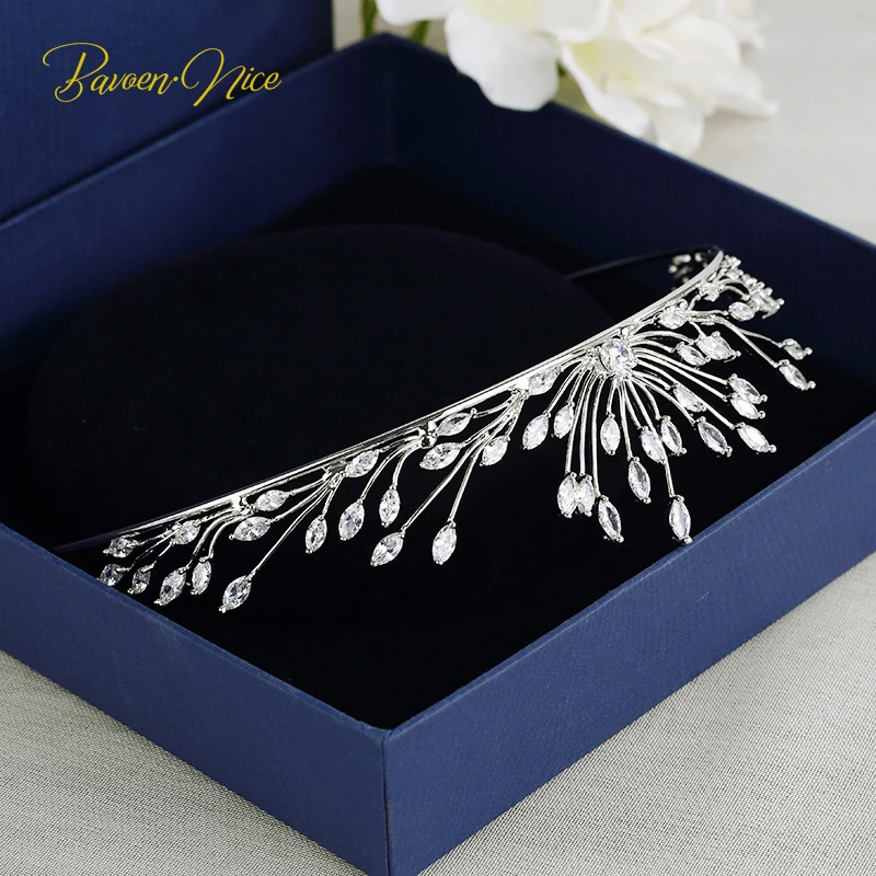 European Simple Leaves Zircon Bridal Hair Jewelry Crystal Bride Tiara Crowns Silver Wedding Accessories | Украшения и аксессуары