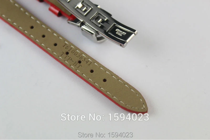 12mm (Buckle10mm) T094210A High Quality Silver Buckle + Red Genuine Leather Coat of paint Watch Bands Strap For T094 images - 6