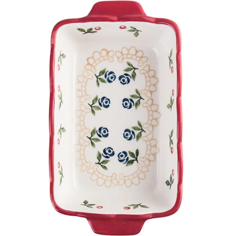 KINGLANG Cherry rectangular baking dish oven home ceramics binaille cheese risotto Italian lasagna |