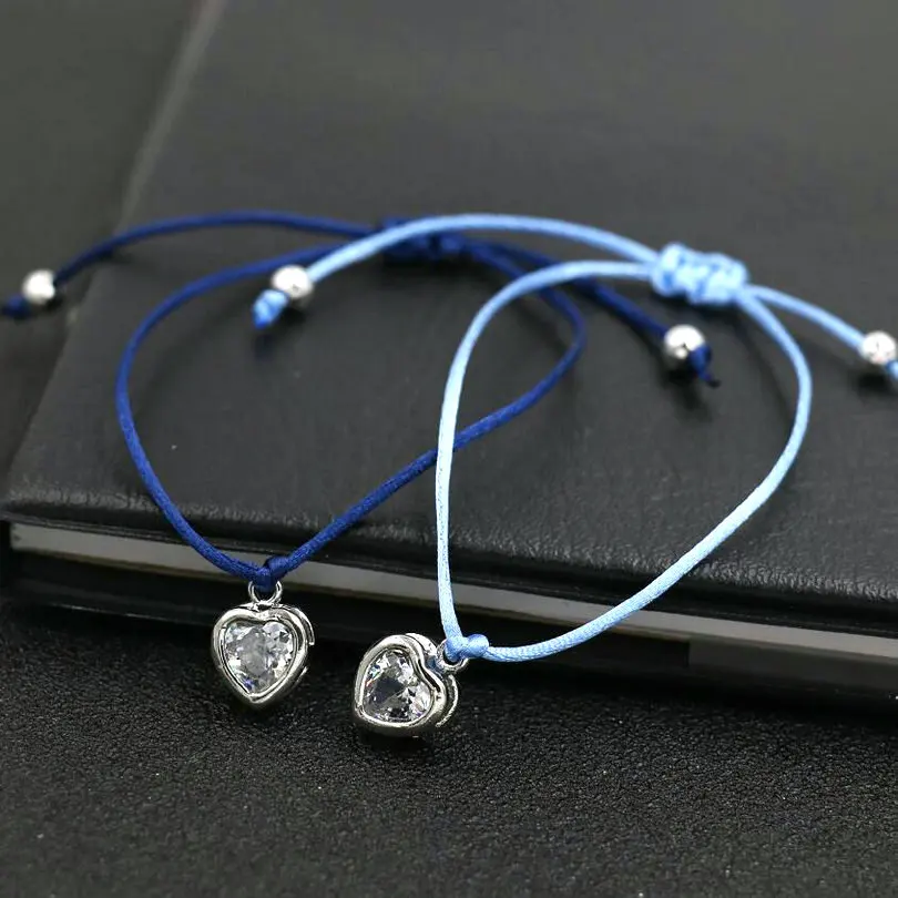 Lucky Forever Love Heart Charm Bracelet Silver Color Men Women Shiny Zircon AAA Red Rope Thread Couples Bracelets Girl Jewelry | Украшения
