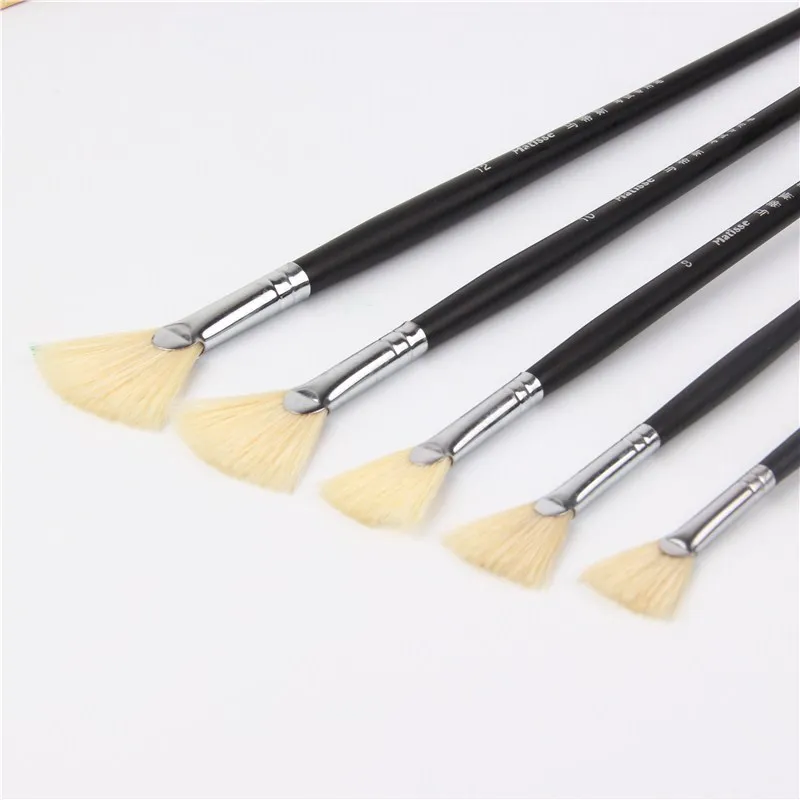 

6pcs/lot white Boar Bristle brush pen fan shape matte black suit art supplies painting pen oil painting brush Student Stationery