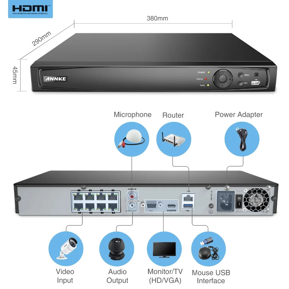 ANNKE специальность 1080P POE камера системы безопасности 8 канальный NVR и 4x CCTV