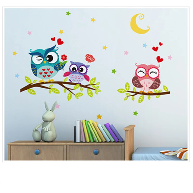 Настенные наклейки съемный водонепроницаемый мультфильм животных Сова обоев