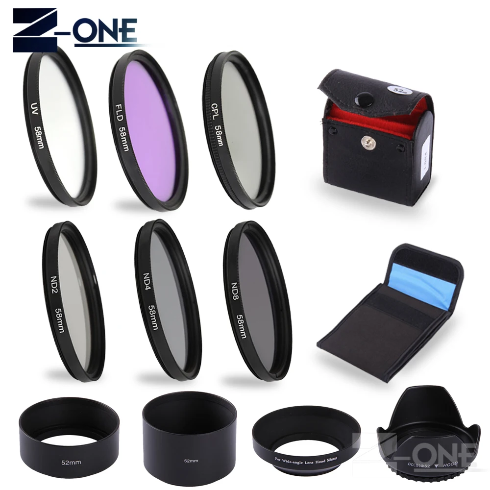 Комплект фильтров Sonovel UV CPL FLD ND2 4 8 + металлическая бленда для объектива с цветами