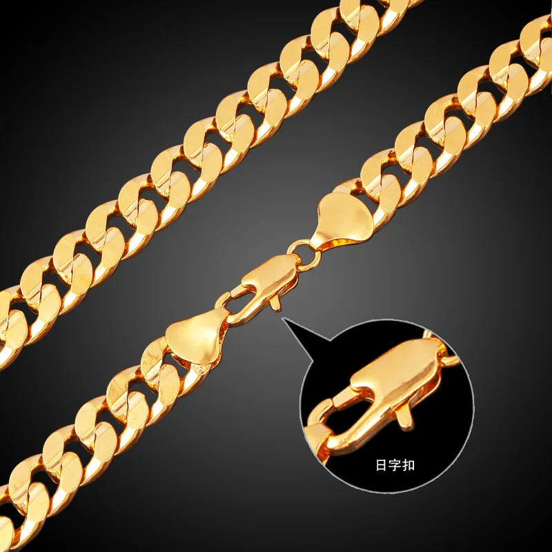 Плоская Снаряженная цепочка желтое золото женское мужское ожерелье 24 дюйма|necklace