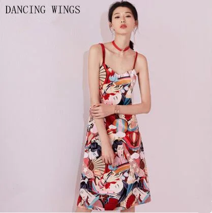 

Летнее платье без рукавов на тонких бретельках, вечерние бархатные платья средней длины с красивым принтом, женское платье с открытой спино...