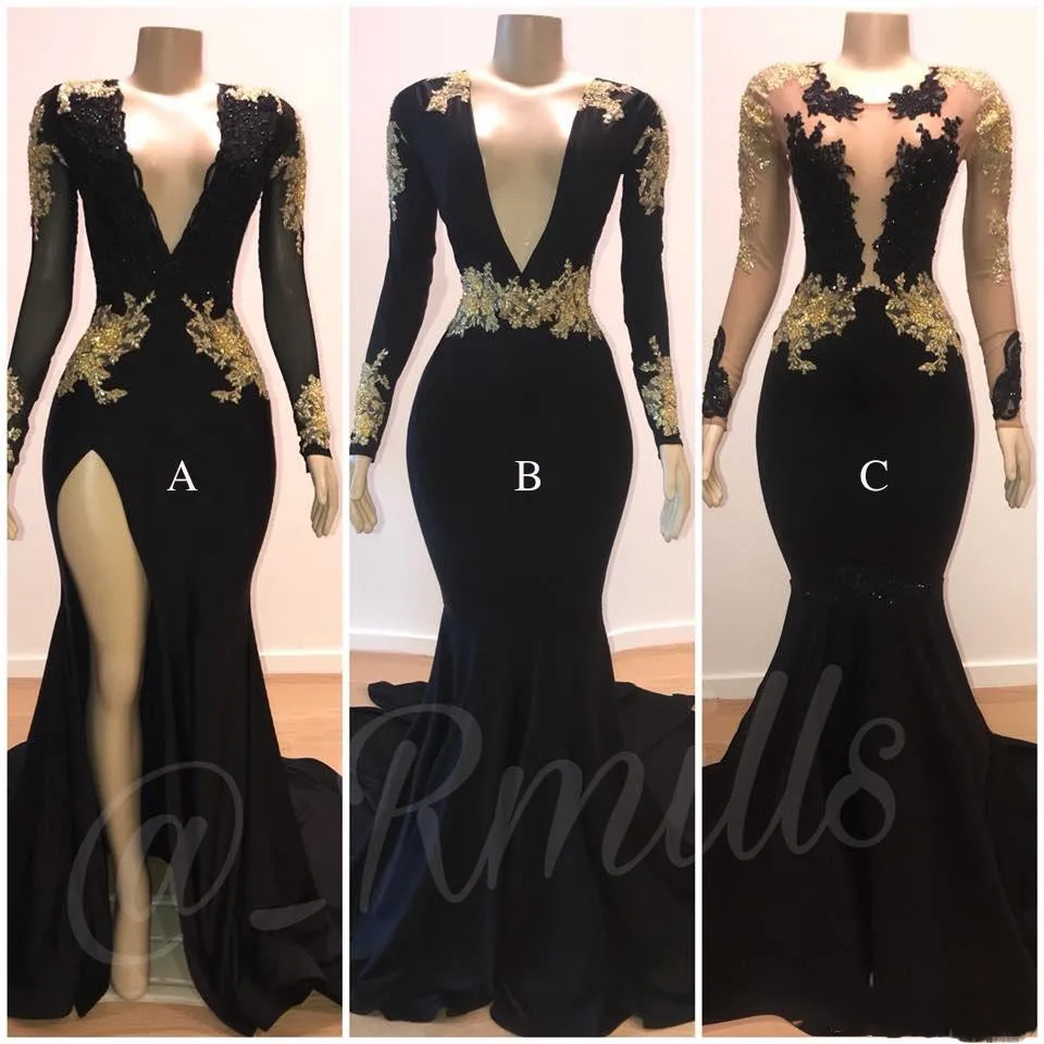 Vestidos de gala сексуальное платье с v-образным вырезом и разрезом для выпускного вечера с русалочкой элегантное длинный рукав аппликация изготовление на заказ длинное официальное вечернее платье