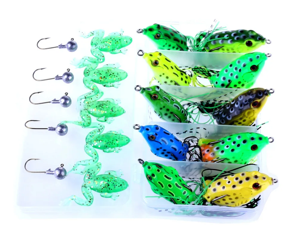 20 Pcs/set Mixed Models Frog Fishing Lures Mixed Minnow Lure Crank Bait Tackle Soft Frog Jigs Fishing Tackle with Box