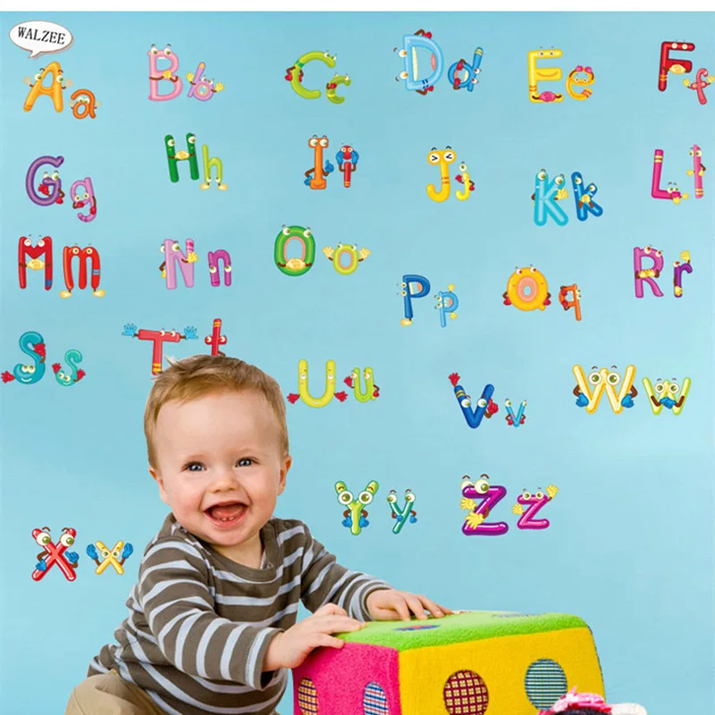 Красочные 26 английские буквы стены Стикеры алфавит для детской девочка детские