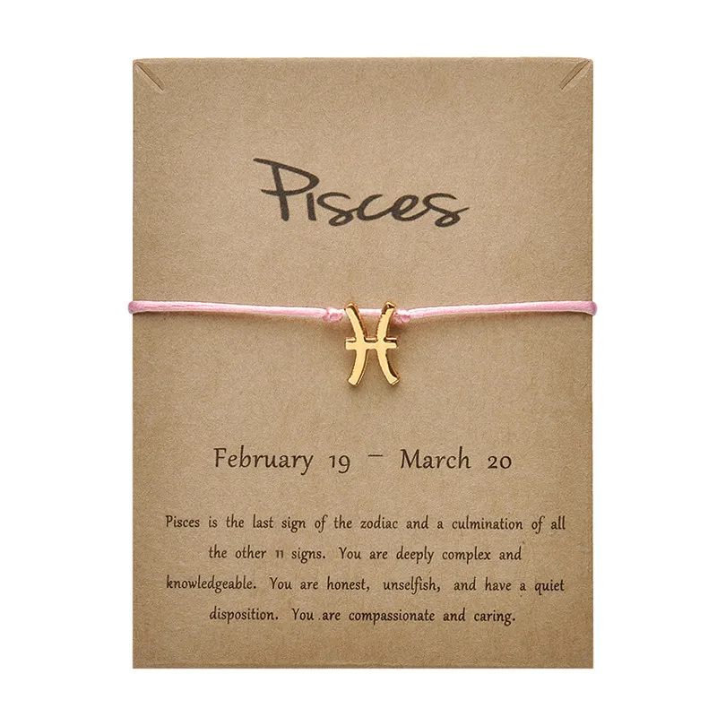 Pink Colors Gold Card Fashion Jewelry 12 Constellations Zodiac Woven Bracelet Bangles For Women | Украшения и аксессуары