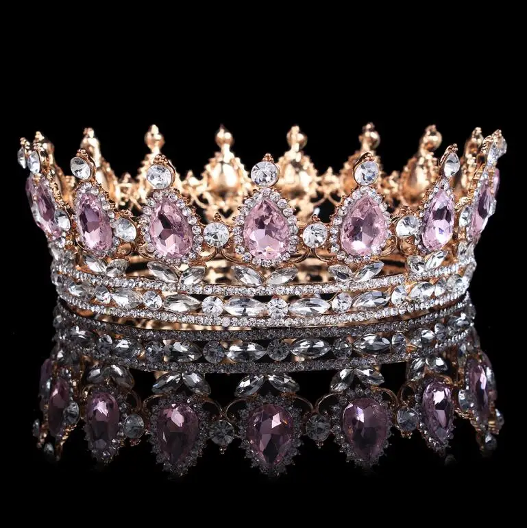 gold pink Барокко элегантный кристалл свадебная принцесса корона классический золотой королева диадемы для женщин свадебные украшения для волос аксессуары - Окраска металла: gold pink