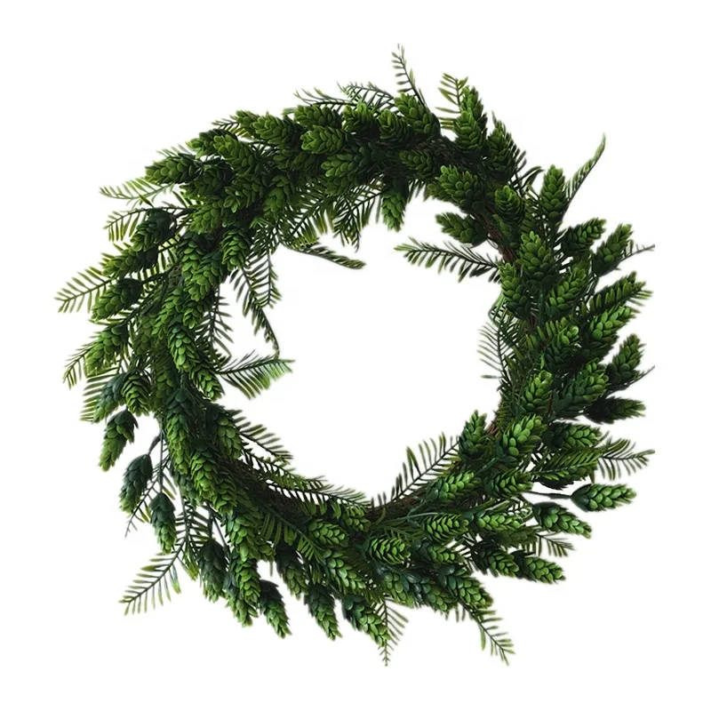 Guirnalda navideña de hojas verdes artificiales, ramita de gravilla de 15 pulgadas, para cualquier temporada, decoración de puerta