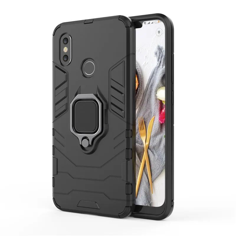 R-JUST противоударный защитный чехол для Xiaomi 5X6X8 8SE MIX2 MIX2S чехол для Xiaomi PLAY 8 Lite MAX2 кольцо держатель для телефона - Цвет: Black Phone Case