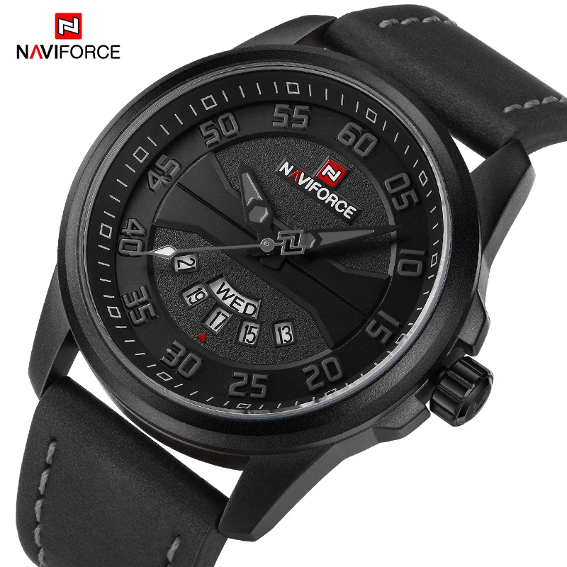 NAVIFORCE мужские модные повседневные часы кварцевые с кожаным ремешком армейские