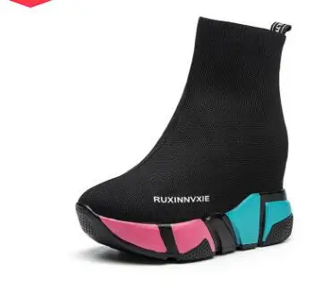 black no fur SWYIVY/зимние ботинки; повседневные кроссовки; женские бархатные ботинки на платформе с мехом; коллекция года; Сезон Зима; Новинка; теплая женская обувь на танкетке; вязаные носки; кроссовки с мехом - Цвет: black no fur