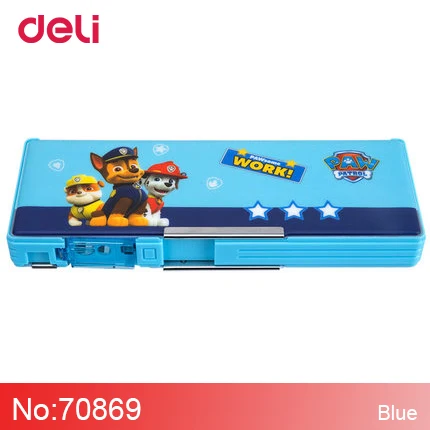 Deli Paw patrol ПВХ экологическая двухцветная Студенческая пенал многофункциональная коробка для хранения двойная дверь двойной открытый канцелярский подарок - Цвет: 70869-blue