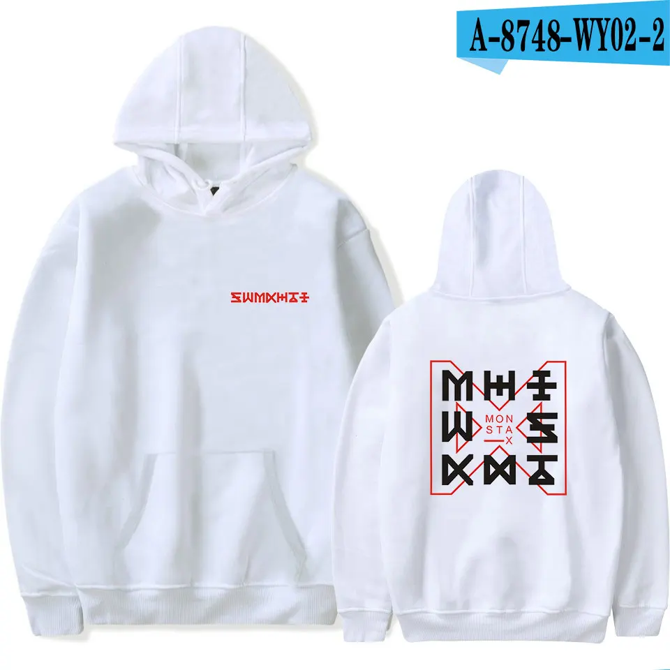 white WEJNXIN Kpop Корейская мода MONSTA X толстовки со шляпой хлопковые толстовки женские мужские пуловеры унисекс толстовка с длинным рукавом Sudadera - Цвет: white