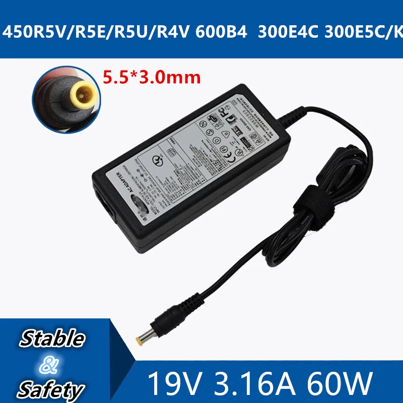 

Адаптер переменного тока для ноутбуков Samsung, 19 в, 5,5 А, 60 Вт, 3,0 * мм, 450R5V/R5E/R5U/R4V 600B4 300E4C 300E5C/K