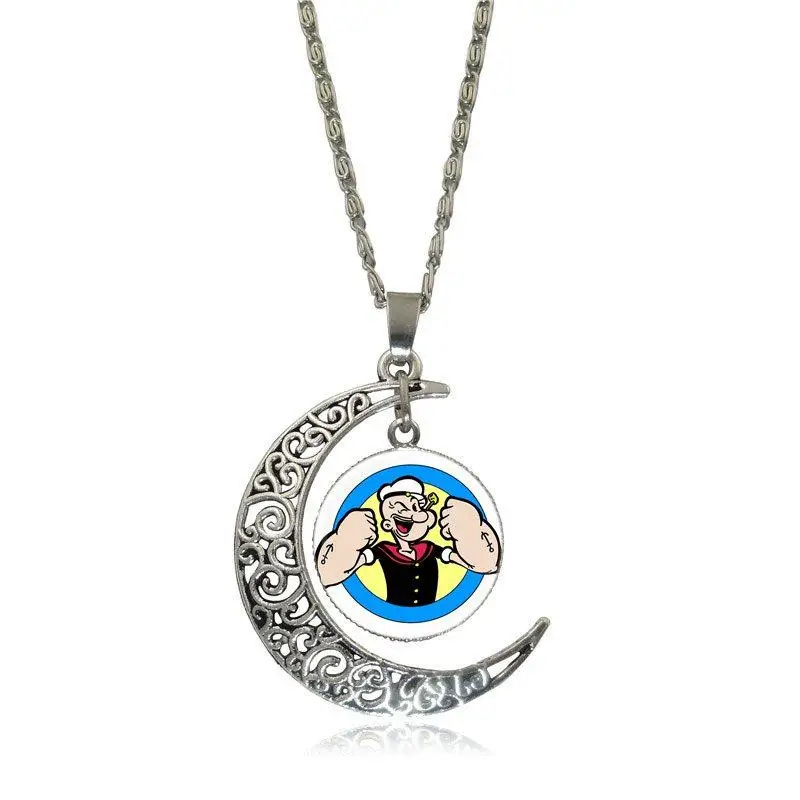 EJ Glaze For Men Women Party Gift Vintage Jewelry Silver Plated With Crescent Shaped Luminous Necklace Popeye | Украшения и