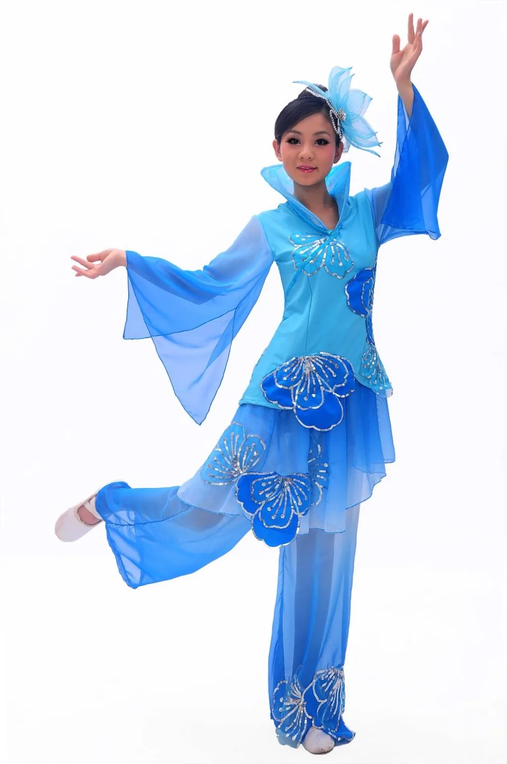 

Chinese traditional style dance costume female national dance fan dance performance wear usure de la scene desgaste de la etapa