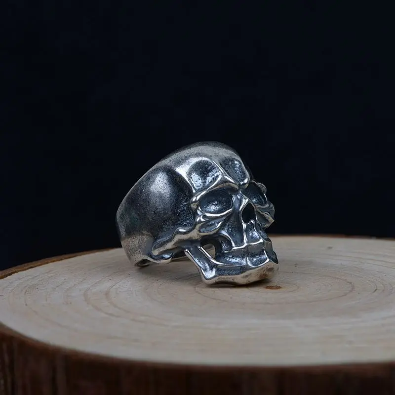 FNJ кольцо с черепом в стиле панк 925 серебро Anillos Новая мода S925 серебро кольца для мужчин ювелирные изделия регулируемый размер bague