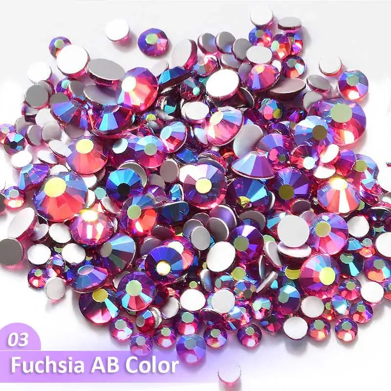 03 Fuchsia AB Color Разноцветные хрустальные стразы для дизайна ногтей разных размеров, не исправляемые стеклянные камни с плоской задней стороной, 3d блестящие украшения, драгоценные камни для рукоделия ногтей - Цвет: 03 Fuchsia AB Color