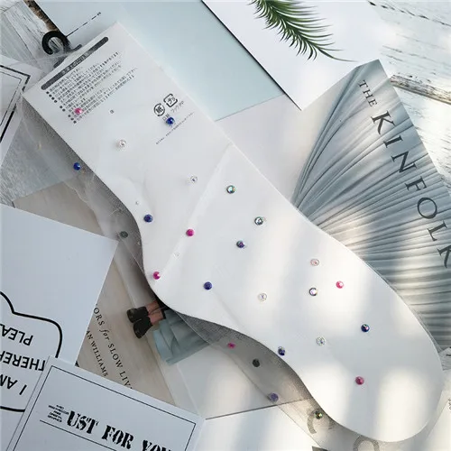 white Shiney Crystal женские носки Тюль прозрачные тонкие длинные носки уличная одежда забавные носки платье чулочно-носочные изделия - Цвет: white