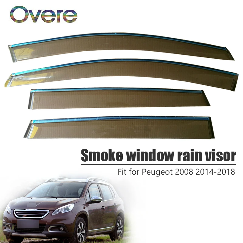 Overe 4 шт/1 Набор Дымовое окно дождевой козырек для Peugeot 2008 2014 2015 2016 2017 2018 ABS навесы