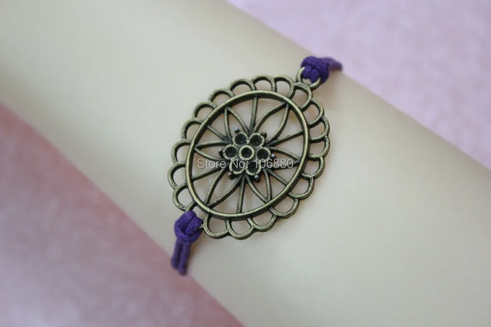 wholesale Ancient bronze hollow oval bracelet purple wax rope charm gift friendship | Украшения и аксессуары