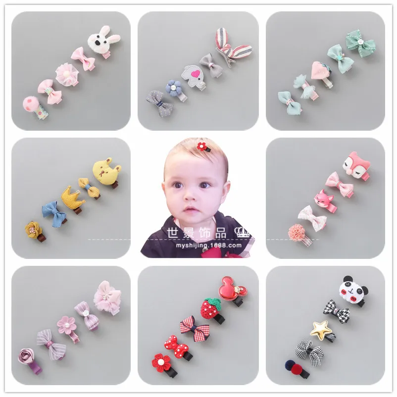 5pcs Cute Hairpins For Girls Lovely Cartoon Headwears Kids Children Flower Hair Wear Gifts Baby Newborn Bowknot Accessories | Детская