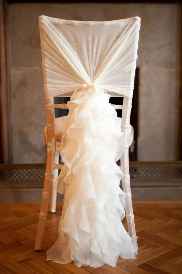 

Ruffled Chair Sashes White Ivory Champagne Covers Custom Made Organza Tulle Wedding Supplies Decorations Fast Shippi