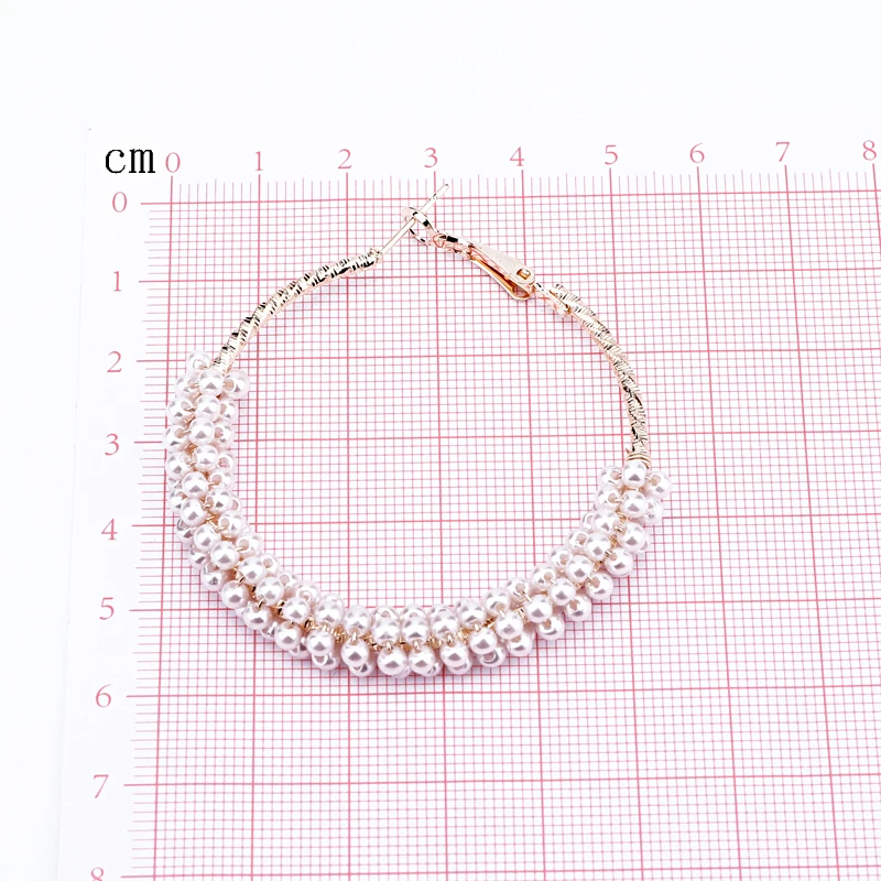 1Pair Bohemian White Small Bead Gold Color Big Hoop Earrings For Women Fashion Endless Round Earings Jewelry Grandes E395-1 | Украшения и