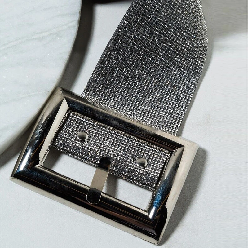 Shiny Rhinestones Waist Belt Women Diamante Wide Belts With Strong Metal Buckle Lady Cinturones Streetwear Accessories Waistband